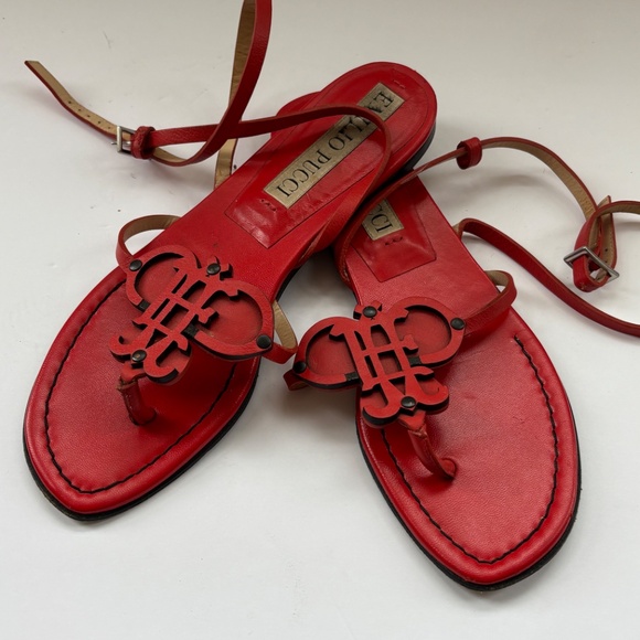 EMILIO PUCCI CHERRY RED LOGO SANDALS 7.5 AA - Picture 9 of 9